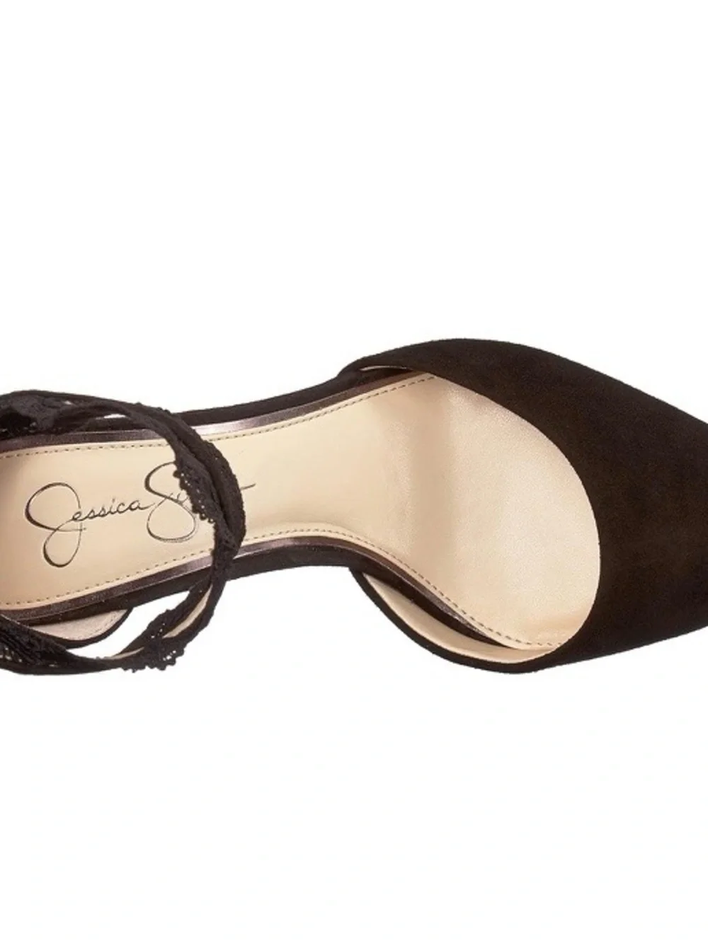 Jessica Simpson Portalynn Black Suede Lace Cuff d’Orsay Stiletto Heels 8.5 NWOB
